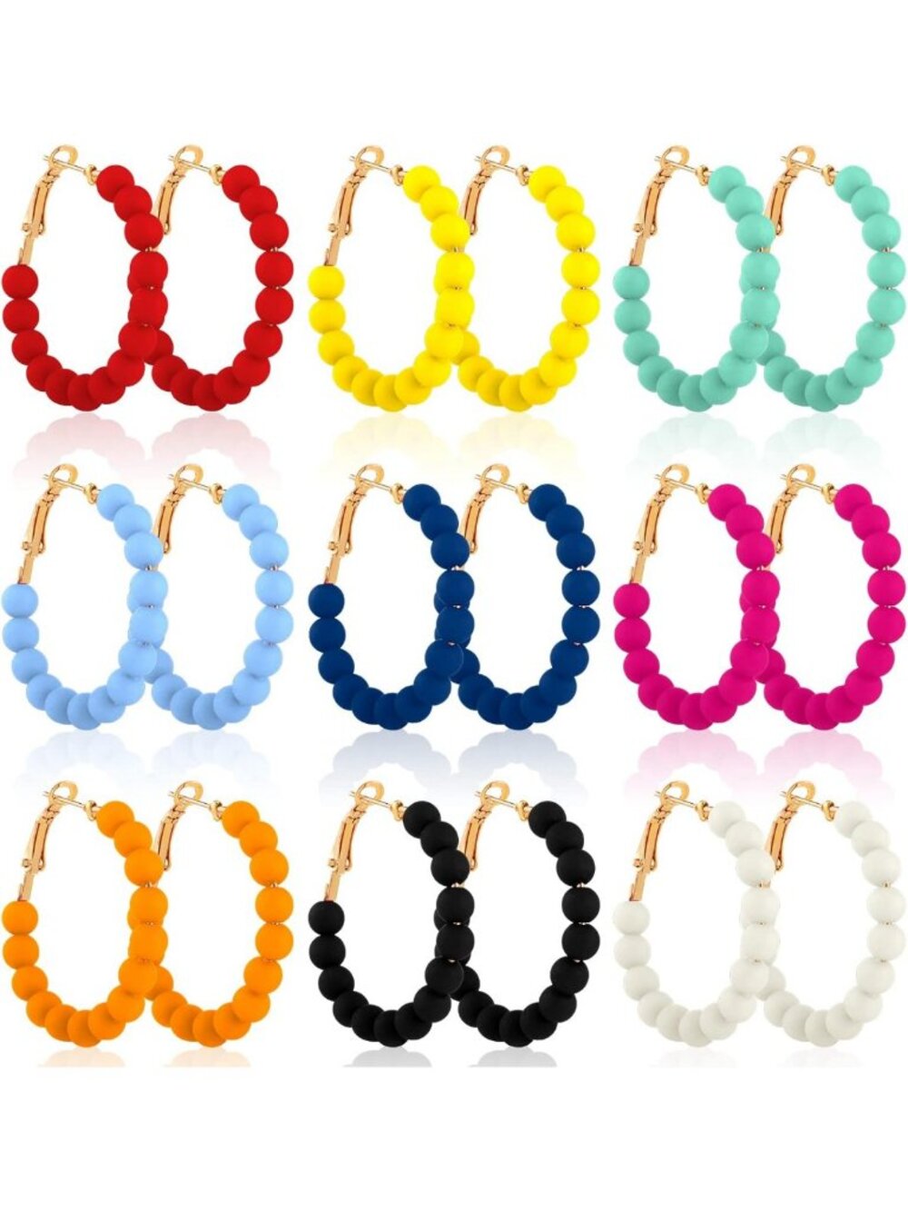 9 Pairs Stylish Beaded Hoop Earrings for Women - Trendy, Colorful Accessories